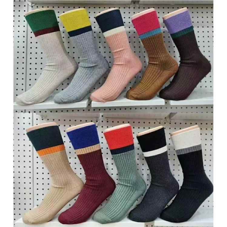 靴下 レディース ソックス 秋冬 韓国風 ファッション 配色 リブ コットン混紡 ミドル丈 普段使い2