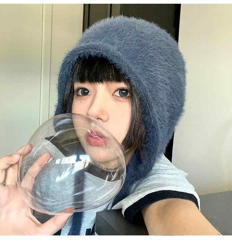 ニット帽 レディース 秋冬 保温 防風 ビーニー ケーブル編み 無地 小顔効果 かわいい 海塩 ブルー ブラ..