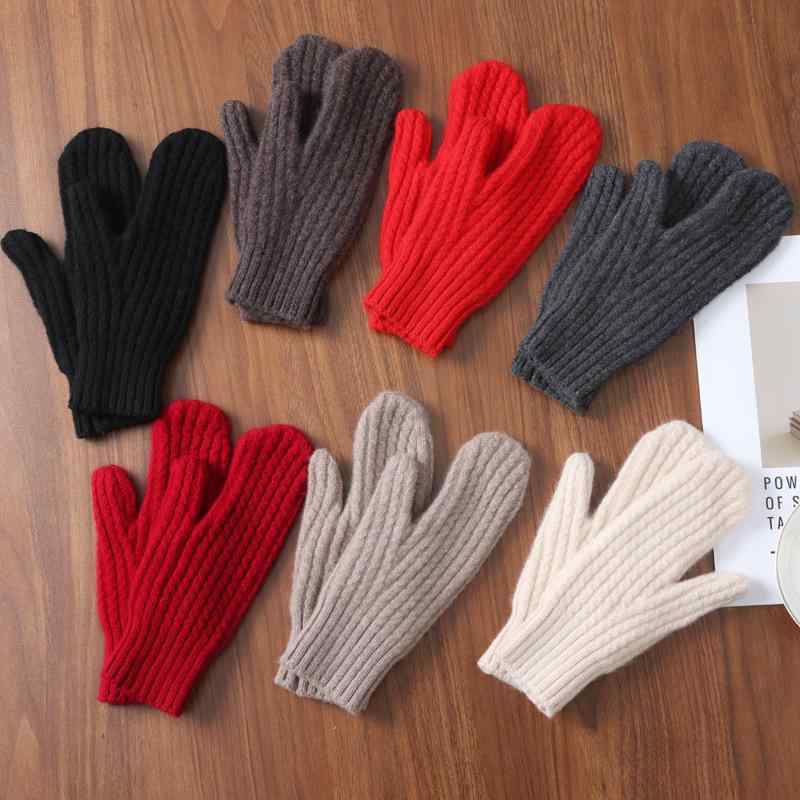 手袋 ユニセックス 秋冬 全羊毛 ニット手袋 防寒 保温 ミトン グローブ 学生 ペア ベージュ ブラック レッド ワインレッド グレー キャメル コーヒー