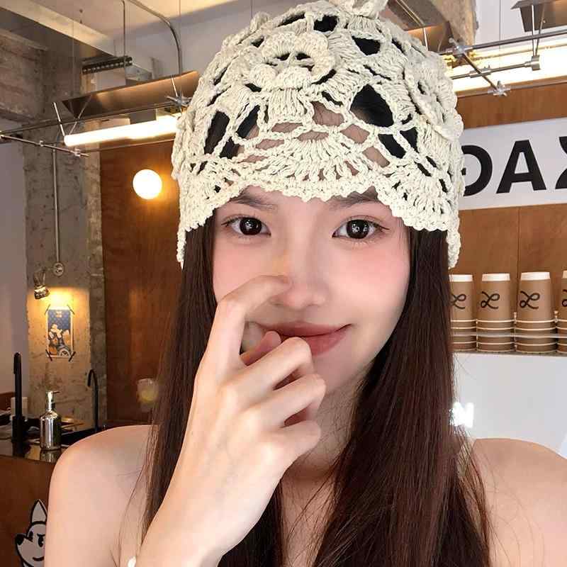 ニット帽 レディース 春夏 透かし編み 手編み コットン 医療用帽子 ビーニー かわいい 薄手 通気性 お..