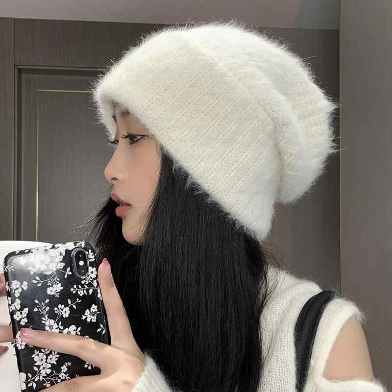 ニット帽 レディース 秋冬 保温 护耳 大きめサイズ 小顔効果 ウール 混紡 ビーニー キャップ アイボリ..