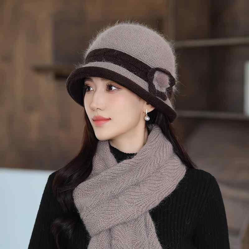 ニット帽 レディース 秋冬 ミセス 暖かい 防寒 自転車用 毛糸帽子 中高年向け 女性用 帽子 カーキ グレー ベージュ ワインレッド2(4)