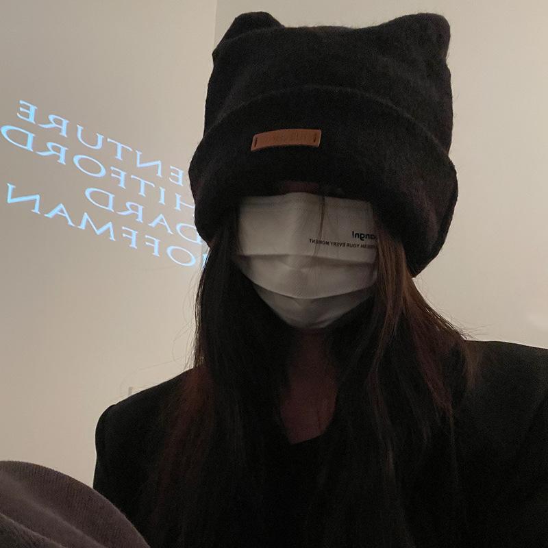 ニット帽 レディース 秋冬 猫耳付き ビーニー 暖かい 防寒 カート帽 帽子 灰棕色 米白色 ブラック カキ..