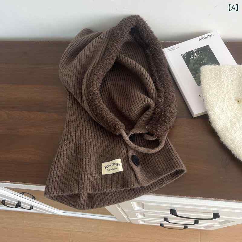ニット帽 レディース バラクラバ 秋冬 防寒 保温 灰色 グレー 栗色 新年 レッド 赤色 オフホワイト ブラック 黒色 グリーン 緑色 ネックウォーマー 一体型 耳あて付き かわいい