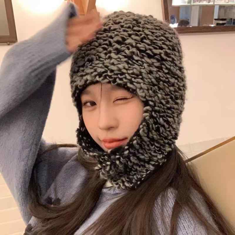 ニット帽 レディース 秋冬 小顔効果 防寒 保温 飛行帽 フライトキャップ 耳あて付き ブラック グレー オフホワイト2(4)