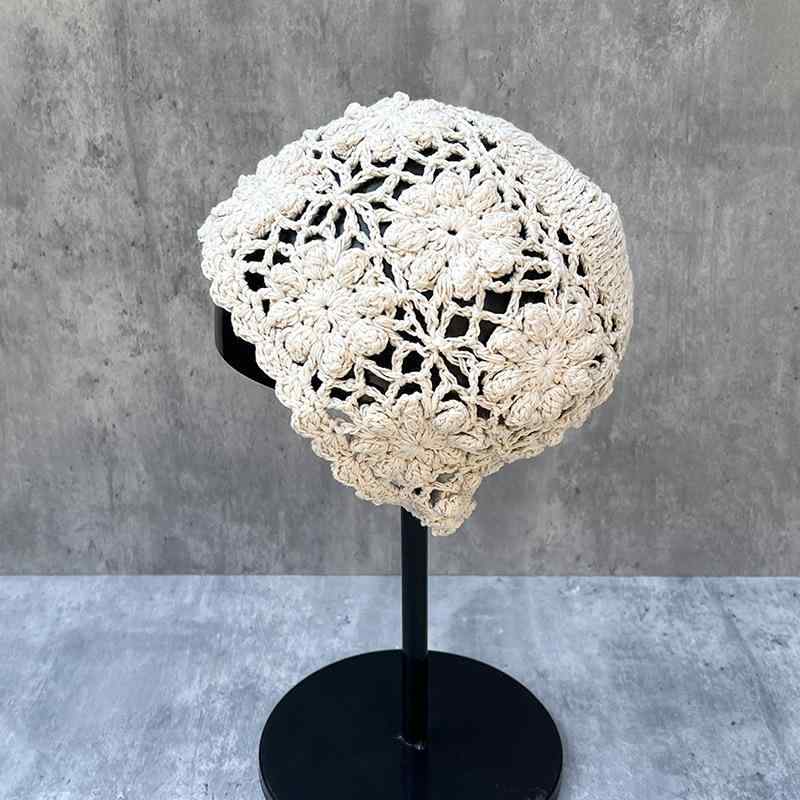 ニット帽 レディース 包頭帽子 花柄 麦わら帽子風 春夏 かわいい おしゃれ 通気性 ベージュ ブラック ..