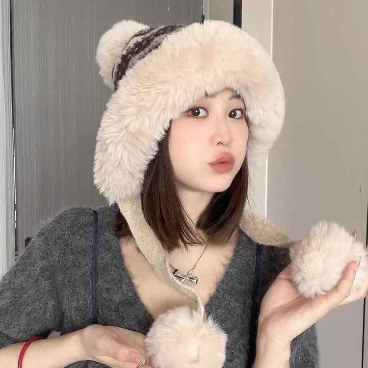 楽天ブリルビ帽子 レディース 秋冬 防寒 保温 チェック柄 雷鋒帽 あったか 毛糸 защита 首 ネックウォーマー 小顔効果 アウトドア 普段使い かわいい おしゃれ ブルー コーヒー色 ブラック レッド ブラウン2