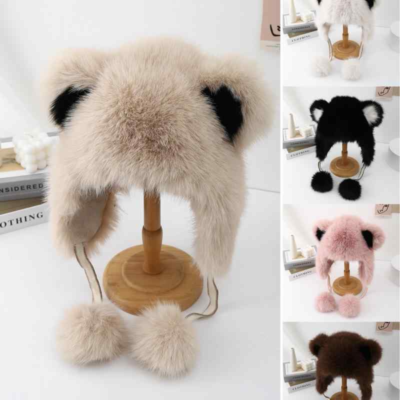 帽子 レディース 秋冬 ニット帽 無地 韓国風 かわいい ボンボン付き 耳当て付き 保温 防寒 学生 ブラック ベージュ ホワイト ピンク系 コーヒー色2