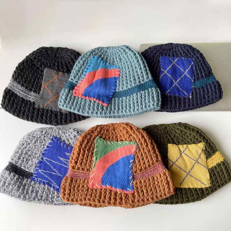 ニット帽 レディース 秋冬 韓国風 手編み レインボー 暖かい 防寒 漁夫帽 帽子 ブラック グレー ブラウン ブルー系 グリーン系2