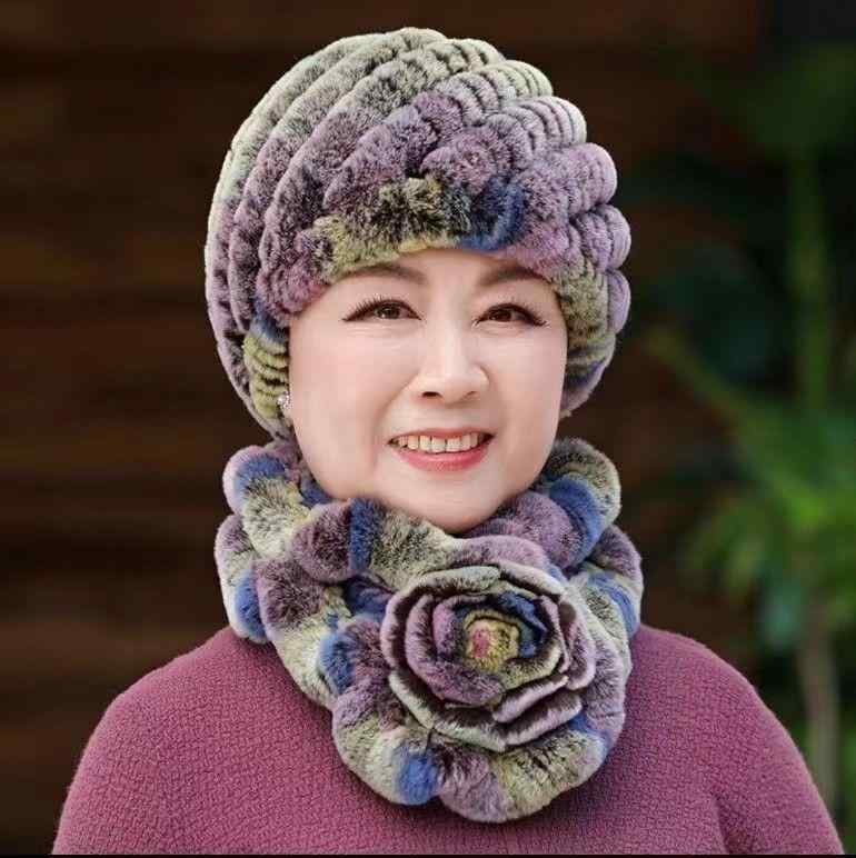 ニット帽 レディース 秋冬 母 暖かい スヌード セット 真兎毛 ファー 帽子 ＆ ネックウォーマー 彩黄 ..