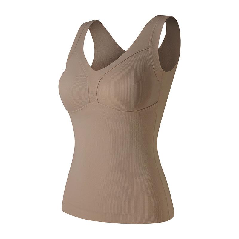 ベスト レディース 秋冬 あったかインナー 裏起毛 接触温感 Vネック ソフトサポート パッド付き 取り外し可能 美背インナー ブラック ベージュ ホワイト カーキ