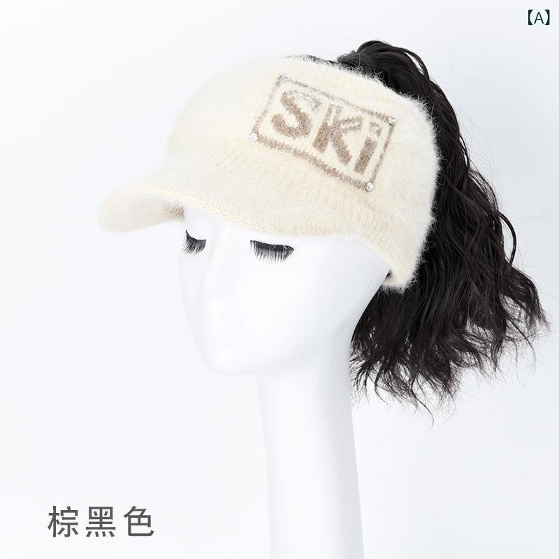 帽子 レディース 秋冬 用 ファッション小物 ニット帽 ポニーテール ウィッグ 付け毛 高温丝 混毛 ベレー帽 キャップ おしゃれ かわいい 小顔効果 暖かい 防寒