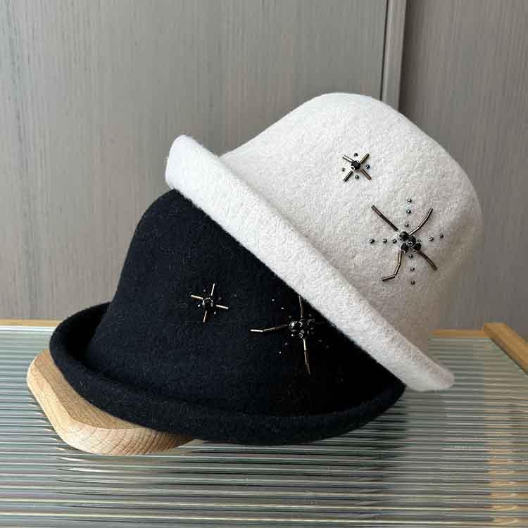 帽子 レディース 秋冬 保温 ニット 礼装帽子 小つば 丸い ドーム型 漁師帽 エレガント ファッション ブラック ワインレッド ベージュ モカ 驼色 グレー 防風 あったか2(4)