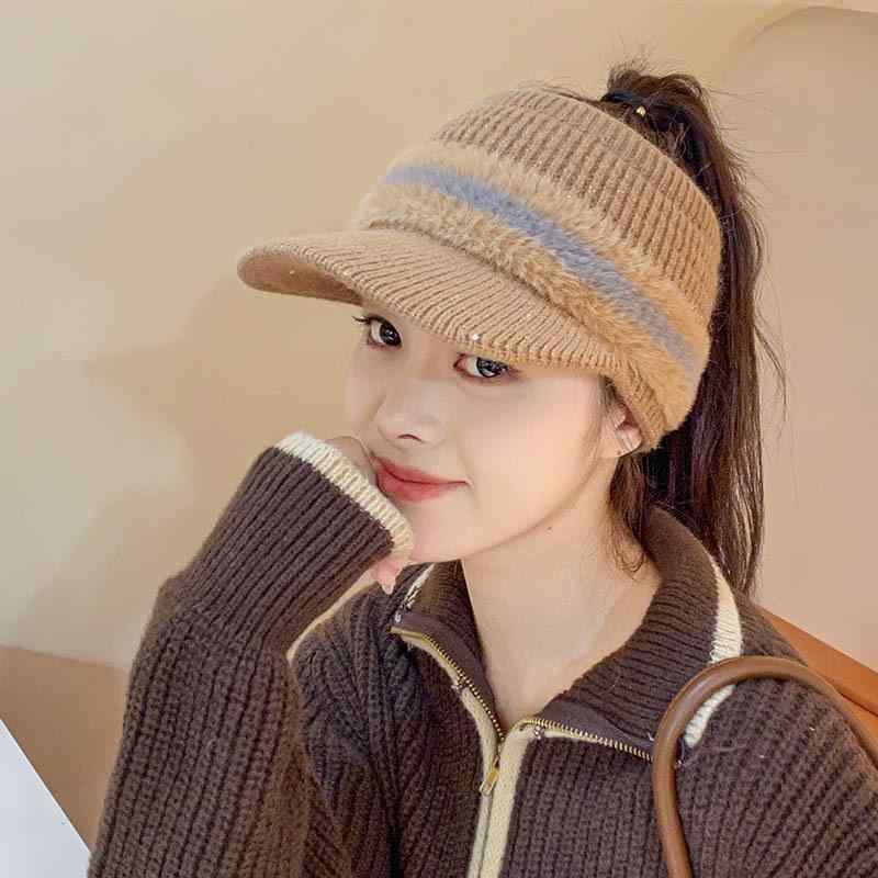 帽子 レディース 秋冬 ニット帽 ポニーテール 穴あき キャップ 韓国風 小顔効果 防寒 イヤーマフ付き ..