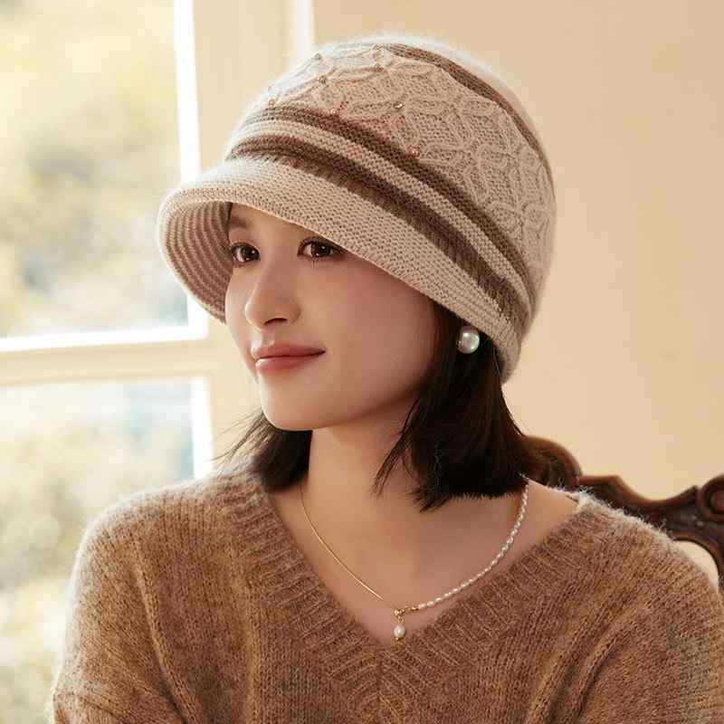 帽子 レディース 秋冬 中高年者向け 防寒 保温 耳当て付き キャップ パール ニット帽 ウール ハット シ..