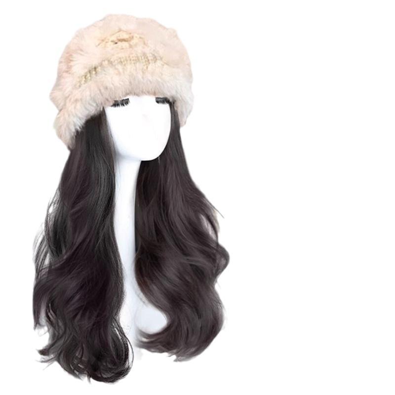 帽子 レディース ウィッグ 一体型 ロング 巻き髪 かわいい おしゃれ 秋冬 ニット帽 全頭かつら 茶色系