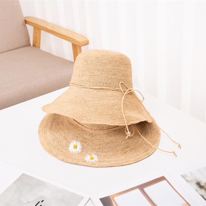 麦わら帽子 レディース 春夏 鉤針編み ラフィア草 小花柄 日よけ UVカット 紫外線対策 通気性 遮光 ハ..