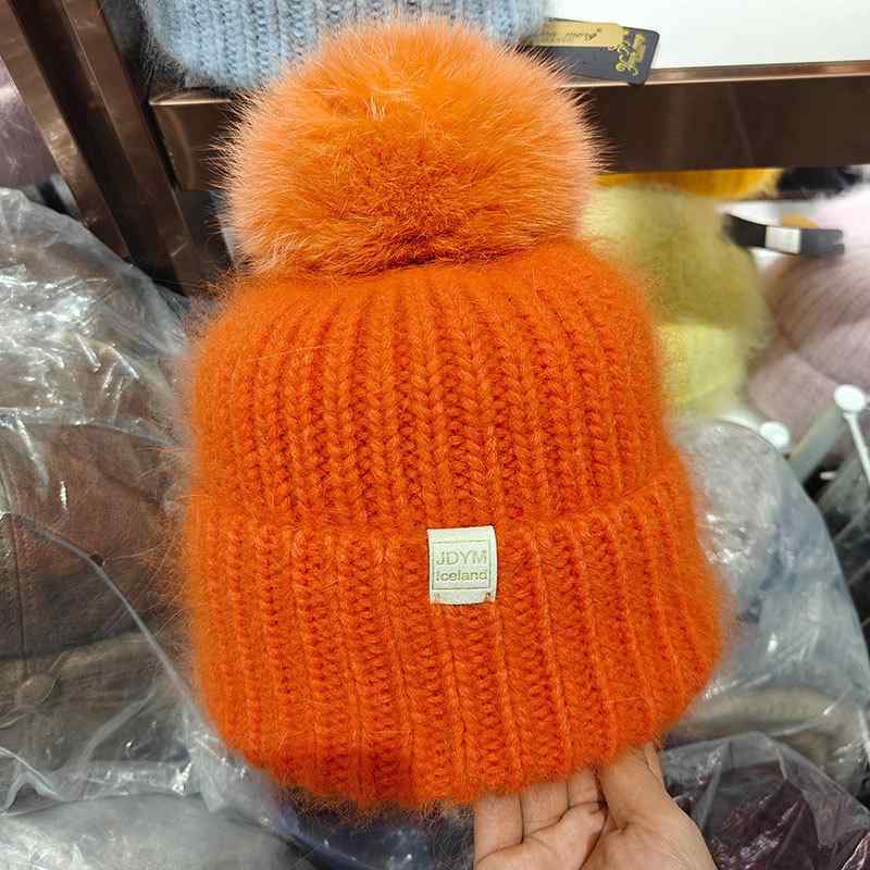 ニット帽 レディース 秋冬 狐のファーポンポン付き ウール混紡 あったか 防寒 ビーニー ハット おしゃ..