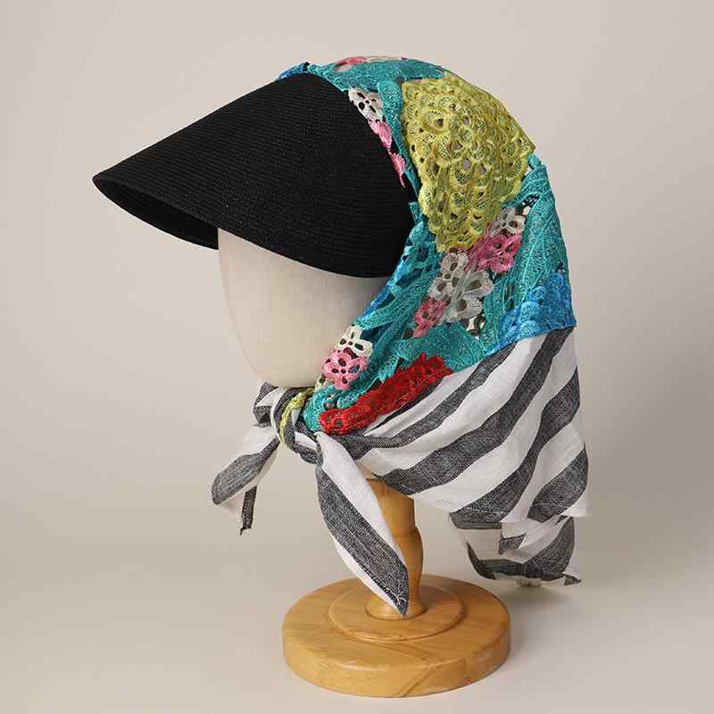 帽子 レディース 春夏 レース 遮陽帽 キャップ 亜麻 ストライプ 三角巾 おしゃれ かわいい 通気性2