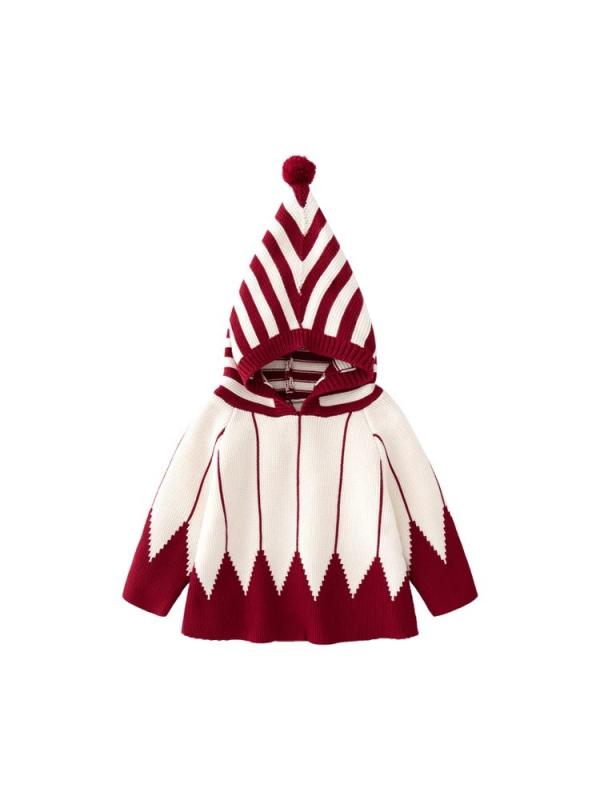 楽天ブリルビニット・セーター キッズ 女の子 クリスマス ニット ポンチョ 帽子付き 子供服 秋冬 赤 提花 刺繍 かわいい 普段着