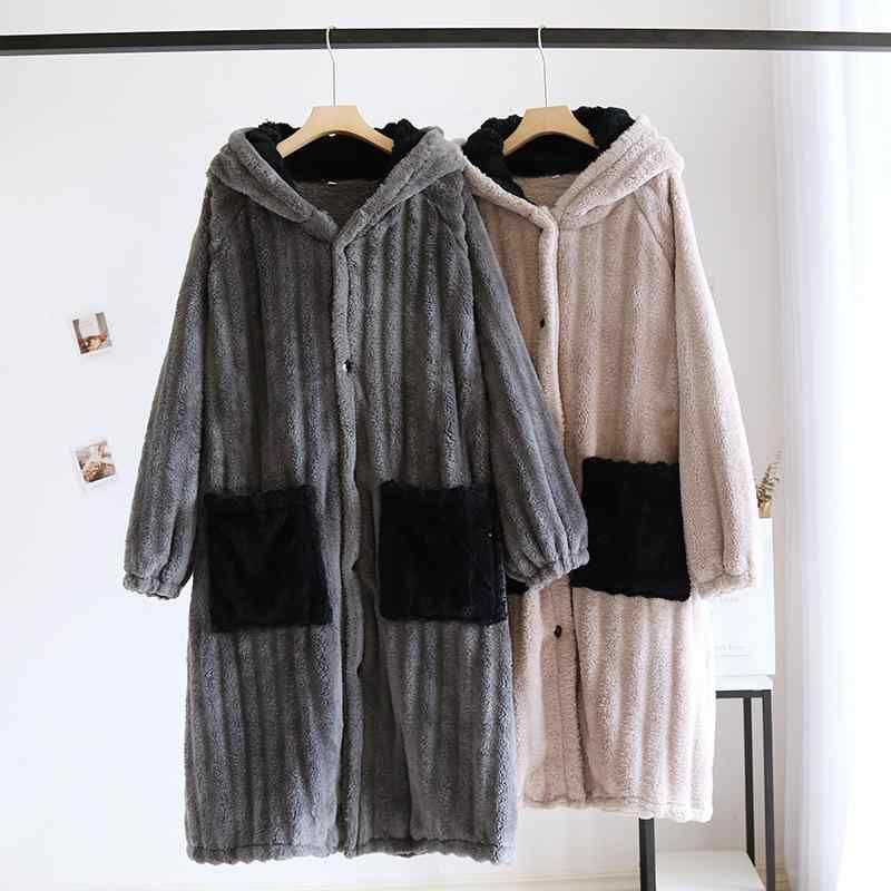 パジャマ レディース メンズ フリース 長袖 厚手 カップル バスローブ ロング丈 膝丈 無地 フード付き ..