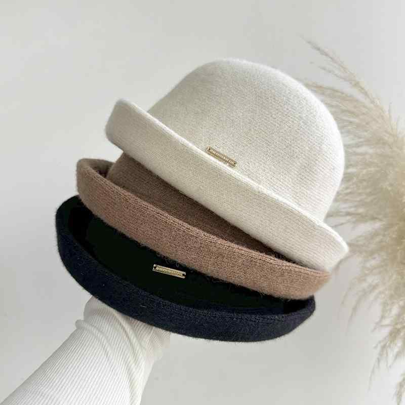 帽子 レディース 秋冬 ウール ニット バケットハット おしゃれ 礼帽 防寒 暖か 丸み 小顔効果 韓国風 折りたたみ あったか 漁師帽 ファッション カジュアル かわいい ブラック 黒 アイボリー ベージュ(4)