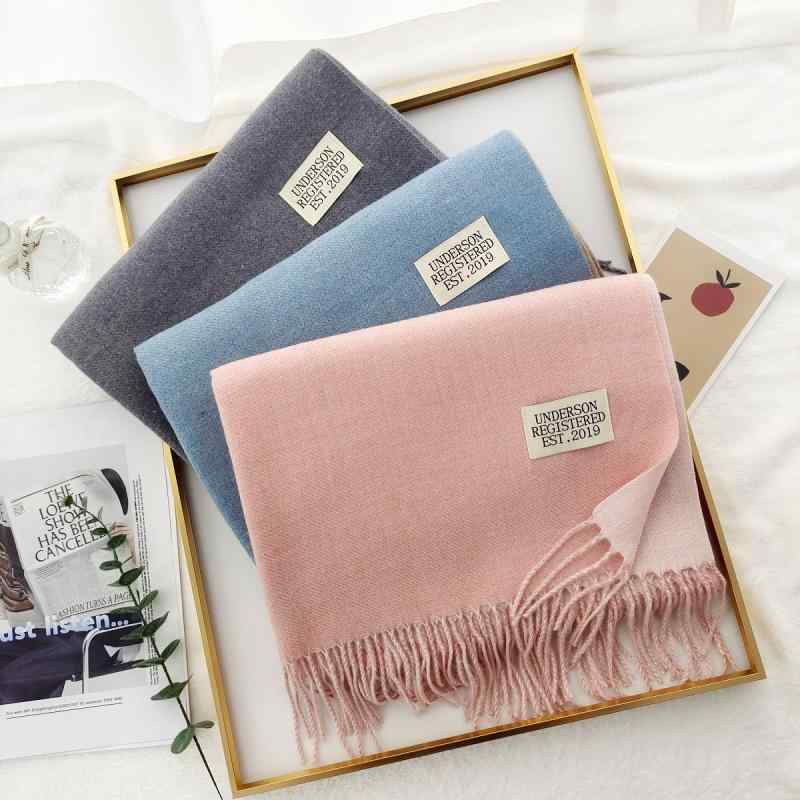 マフラー レディース 大判 ストール 秋冬 無地 バイカラー ニット 学生 かわいい 韓国風 ピンク パープル イエロー ベージュ ブルー カーキ グレー グリーン レッド カシミヤタッチ 200cm 防寒