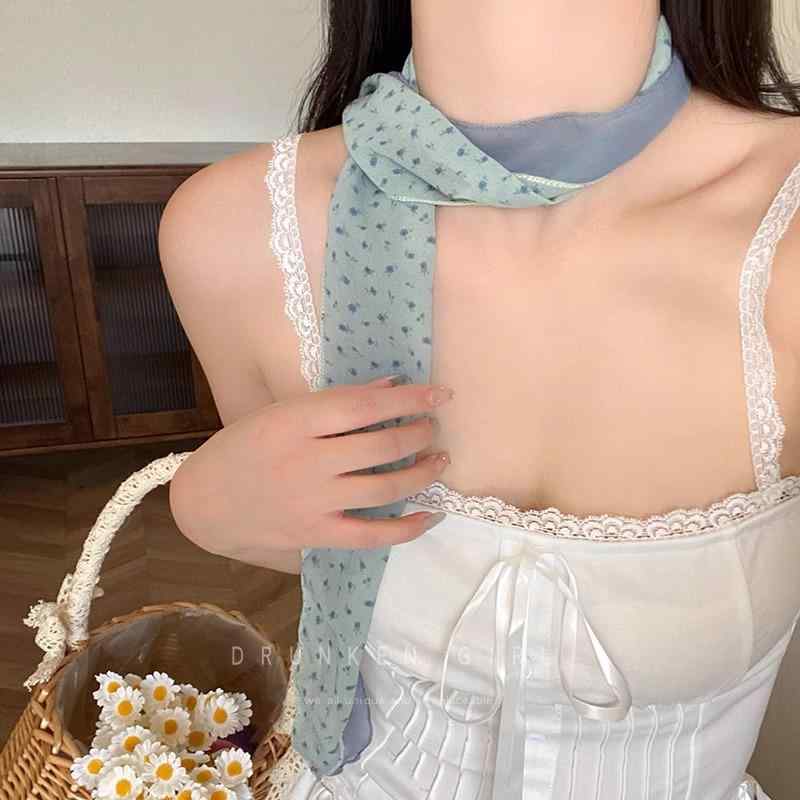 スカーフ レディース 韓国風 グリーン 花柄 薄手 ネッカチーフ 春夏 ロング 紫外線対策 首元 защиты アクセサリー 通勤 かわいい ガーリー