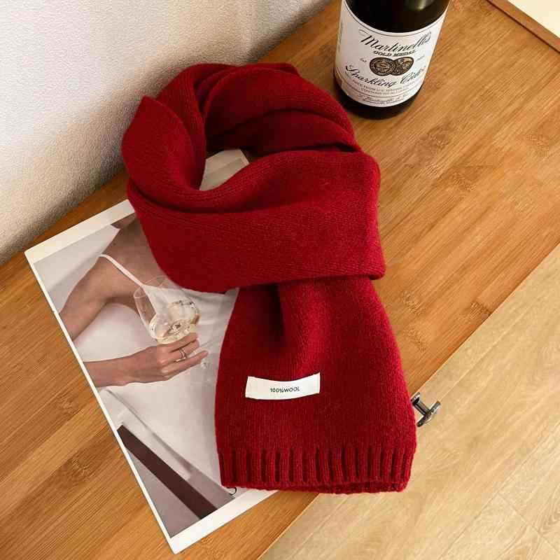 マフラー レディース メンズ ウール 100% 秋冬 ニット オーストラリア産ウール 無地 赤 ベージュ 紺 キ..