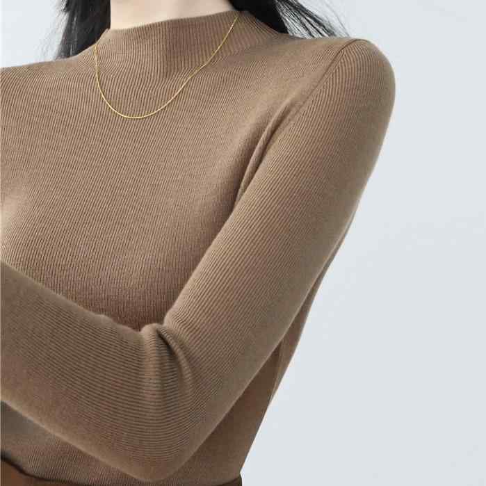 ニット レディース 秋冬 ハーフハイネック ウール トップス プルオーバー スリム 長袖 セーター 韓国フ..