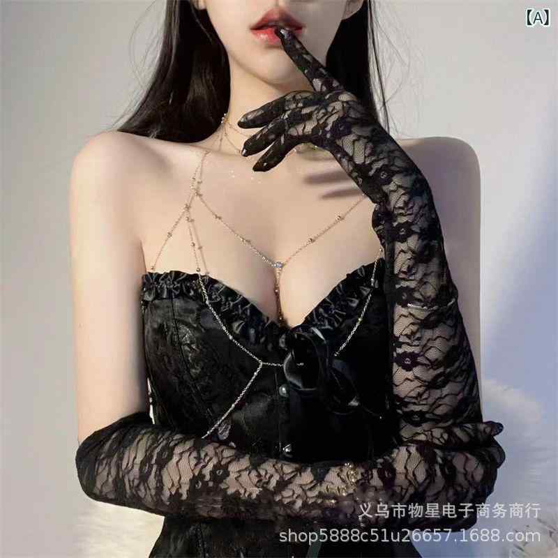 手袋 レディース 黒 レース 手袋 薄手 豪華感 セクシー コスプレ パーティー イベント 写真撮影 アクセサリー ポリエステル 繊維・款式: 分指手套・颜色: 黒蕾丝長款手套, 黒蕾丝短款手套, 白蕾丝長款手套, 白蕾丝短款手套・尺码: 均码・风格: 法式复古・主面料成分含量: 71%-80%・面料名称: 蕾丝・主面料成分: 涤纶（聚酯纤维）・风格分类: 文艺复古・处理工艺: -・产品类别: 服饰手套・主面料成分2: 锦纶・流行元素分类: 植物花卉, 节庆元素