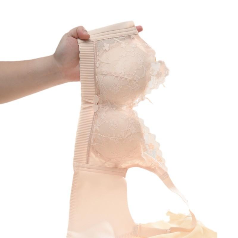 ブラジャー レディース 谷間メイク 脇高 補正下着 垂れ防止 通気性 レース 調整型 ノンワイヤーブラ 70AB 80AB 90AB ブラック ピンク系