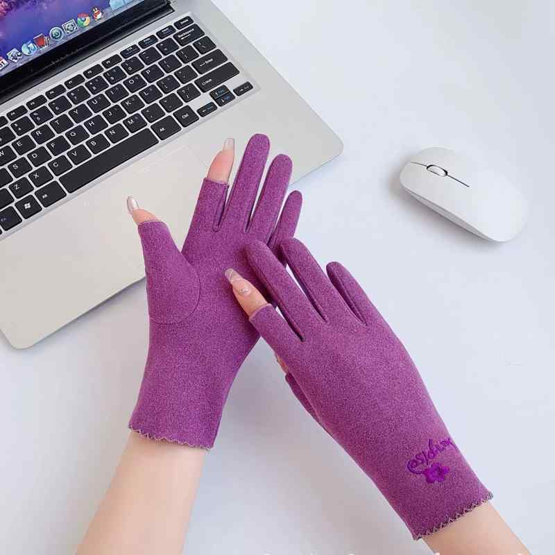 手袋 レディース 春秋 薄手 保温 手袋 ストレッチ サイクリング スポーツ 指なし 学生 文字書き デリバリー ティーピッキング ピンク系 グレー ブラック パープル2