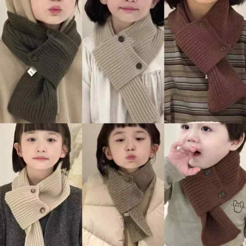 マフラー キッズ 子供服 秋冬 男の子 女の子 韓国風 暖かい ニット スヌード ベージュ カーキ グレー アクリル ポリエステル