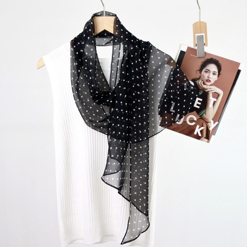 スカーフ レディース 春夏 シルク 絹 ジョーゼット レトロ 水玉 ドット アシンメトリー ショール ストール 黒 白 赤 茶 ヒョウ柄 エレガント カジュアル 通勤 紫外線対策 UV対策 ファッション小物