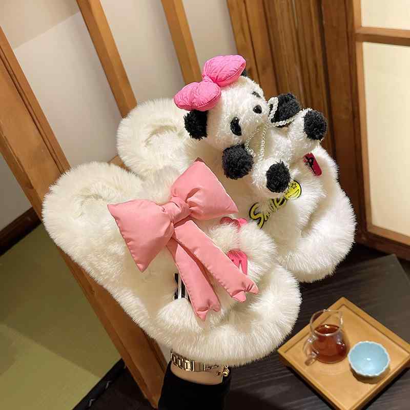 サンダル レディース ルームシューズ 厚底 ファー かわいい クマ スリッパ 滑り止め 春秋 ブラック アイボリー ベージュ 2cm 4cm