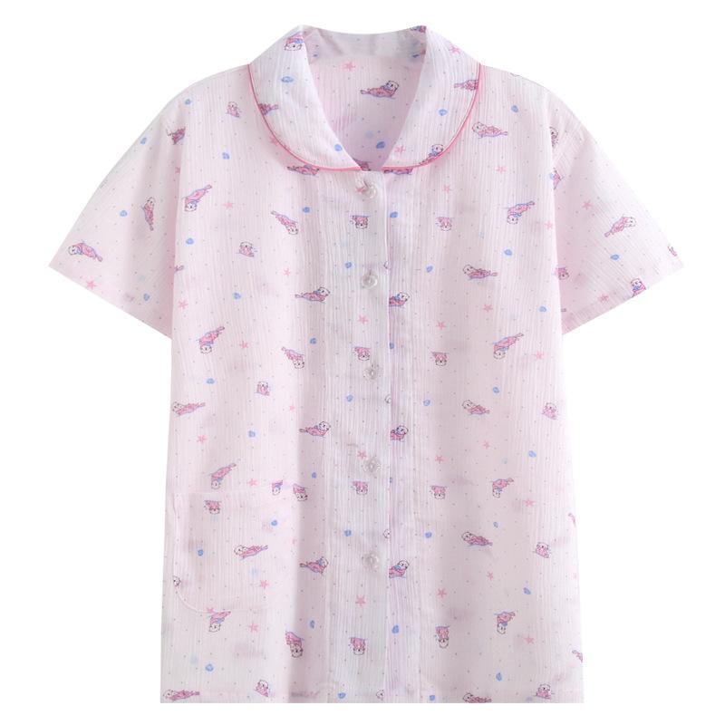 パジャマ レディース 春夏 半袖 綿 ルームウェア 上下セット 薄手 涼しい 寝巻き 部屋着 婦人 女性用 前開き かわいい ガーゼ 綿楊柳 ピンク系 ブルー