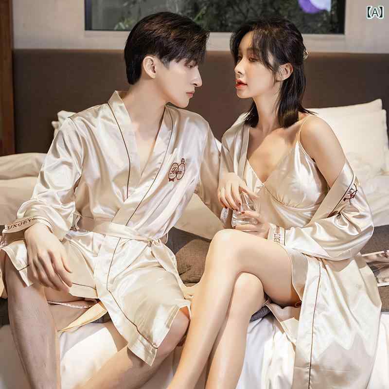 パジャマ レディース 春秋 スリップ ショートパンツ 2点セット メンズ 浴衣 ローブ Vネック 長袖 薄手 ..