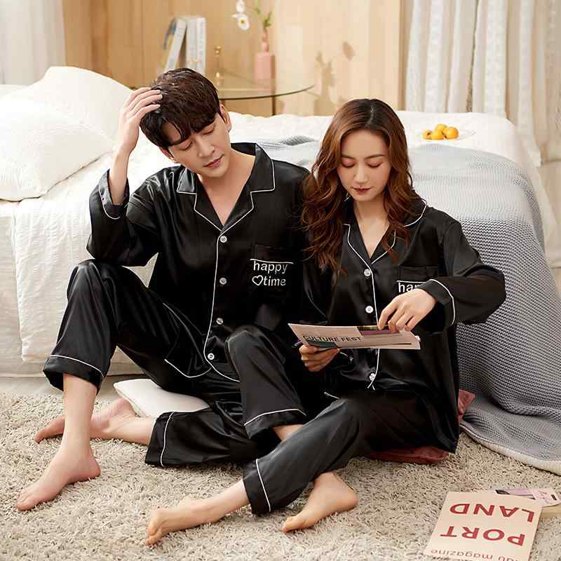 パジャマ メンズ レディース 春秋 長袖 開襟 接触冷感 薄手 ルームウェア 上下セット 夫婦 部屋着 寝間着 ポリエステル 藏藍 ブラック 湖藍 酒紅 墨緑
