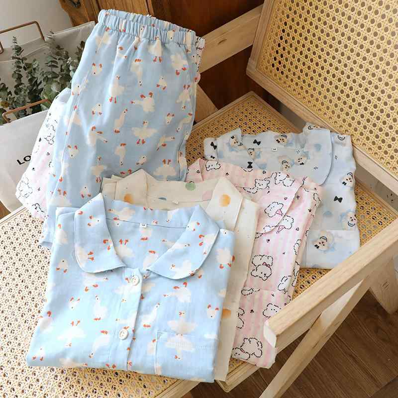 パジャマ レディース 綿 ダブルガーゼ 寝巻き ルームウェア 上下セット 半袖 短パン 襟付き かわいい 春秋 薄手 部屋着 快適 調整可能 M L XL