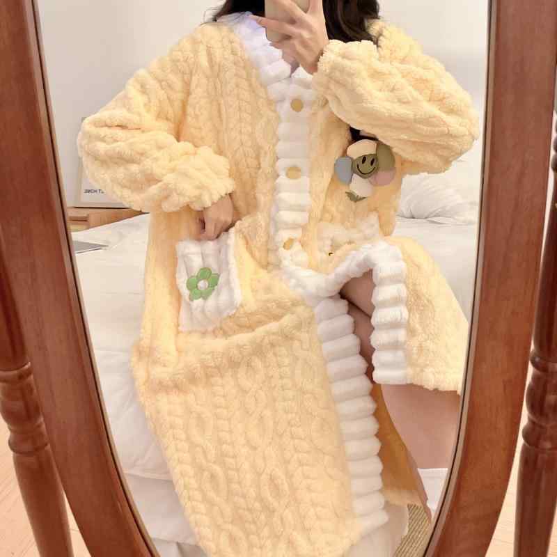 パジャマ レディース 冬用 珊瑚フリース ローブ 厚手 Vネック カーディガン ルームウェア 部屋着 寝巻..