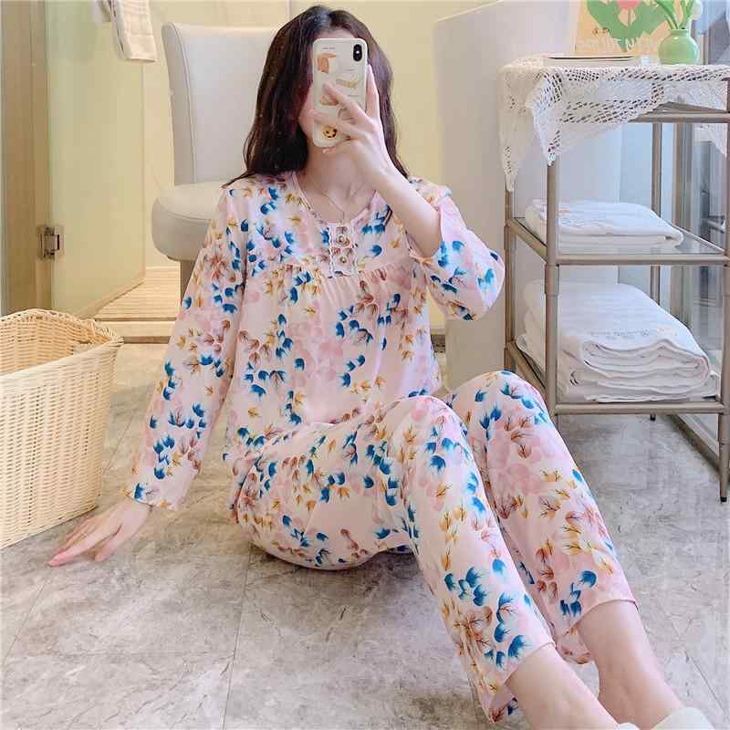 パジャマ レディース 春秋 長袖 薄手 綿 上下セット ルームウェア 部屋着 寝巻き リラックスウェア ゆったり おしゃれ かわいい 丸首 L XL XXL ブルー ピンク