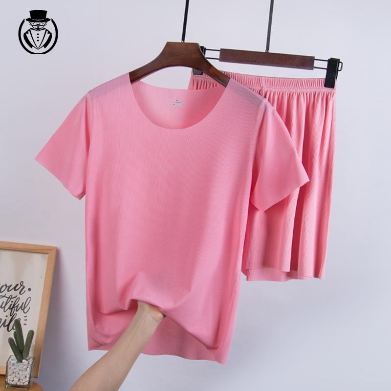 ルームウェア レディース 接触冷感 Tシャツ 半袖 短パン 上下セット 部屋着 寝間着 リラックス 春夏 ポリエステル ピンク系 ホワイト ブラック