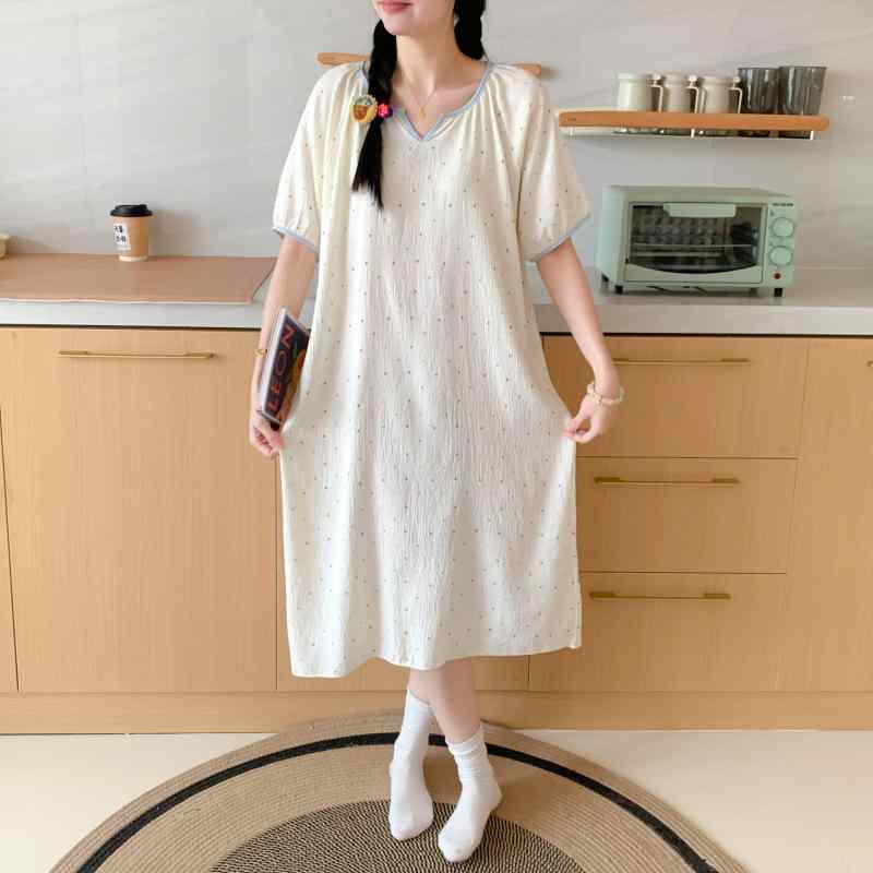 ワンピース レディース 少女 雲柄 ドット柄 かわいい 薄手 半袖 ルームウェア 部屋着 膝丈 M L XL XXL ..