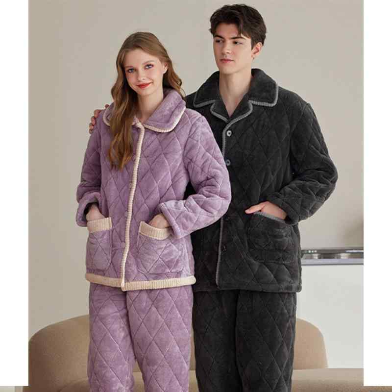 パジャマ レディース メンズ 冬用 厚手 フリース あったか 上下セット 襟付き 前開き 長袖 長ズボン ル..