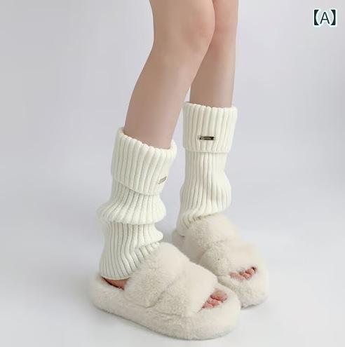 靴下 レディース 秋冬用 ミドル丈 ニット レトロ コーヒーブラウン アクリル 混紡 無地 通気性 デイリー 普段使い