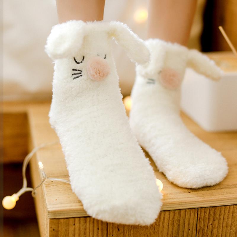 靴下 レディース ルームソックス 厚手 防寒 あったか 珊瑚フリース 睡眠用 ピンク系 ウサギ柄 かわいい..