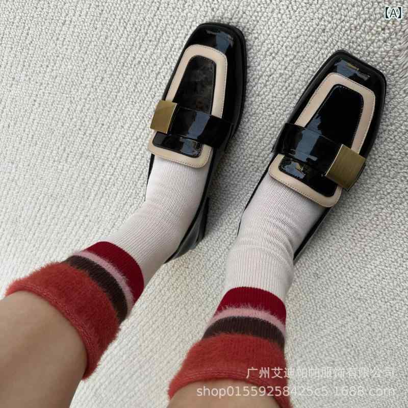 靴下 レディース パステルカラー ブロック配色 コットン 手編み風 差し色 スタイルアップ 普段使い