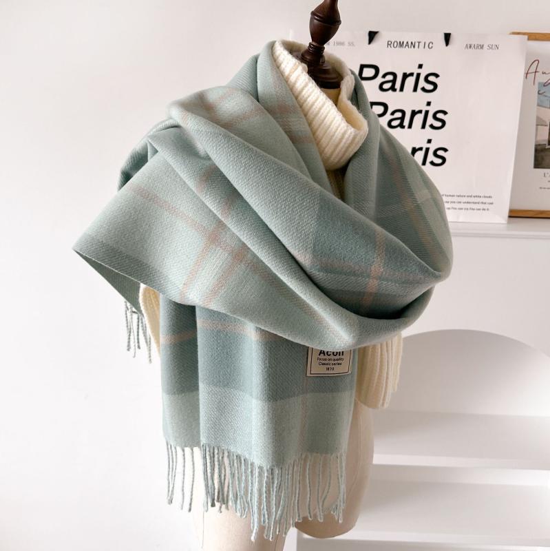 マフラー レディース 秋冬 保温性 レトロ 学生風 大判 ストール 韓国 防寒 襟巻き メンズ 仿羊绒 190cm 焦糖色 ライトグレー スカイブルー カーキ ダークパープル 英国風 幾何学模様2(4)