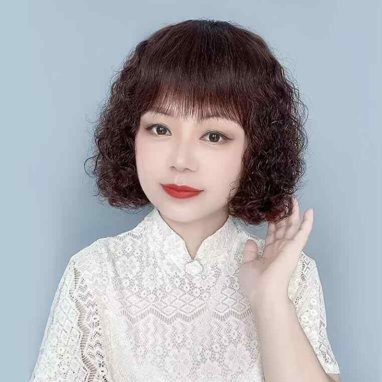 ウィッグ レディース 女性用 ショート ボブ カール お母さん おばあちゃん ミセス 高齢者 ヘアピース つけ毛 かつら 黒髪 茶髪 自然 通気性 高温耐熱